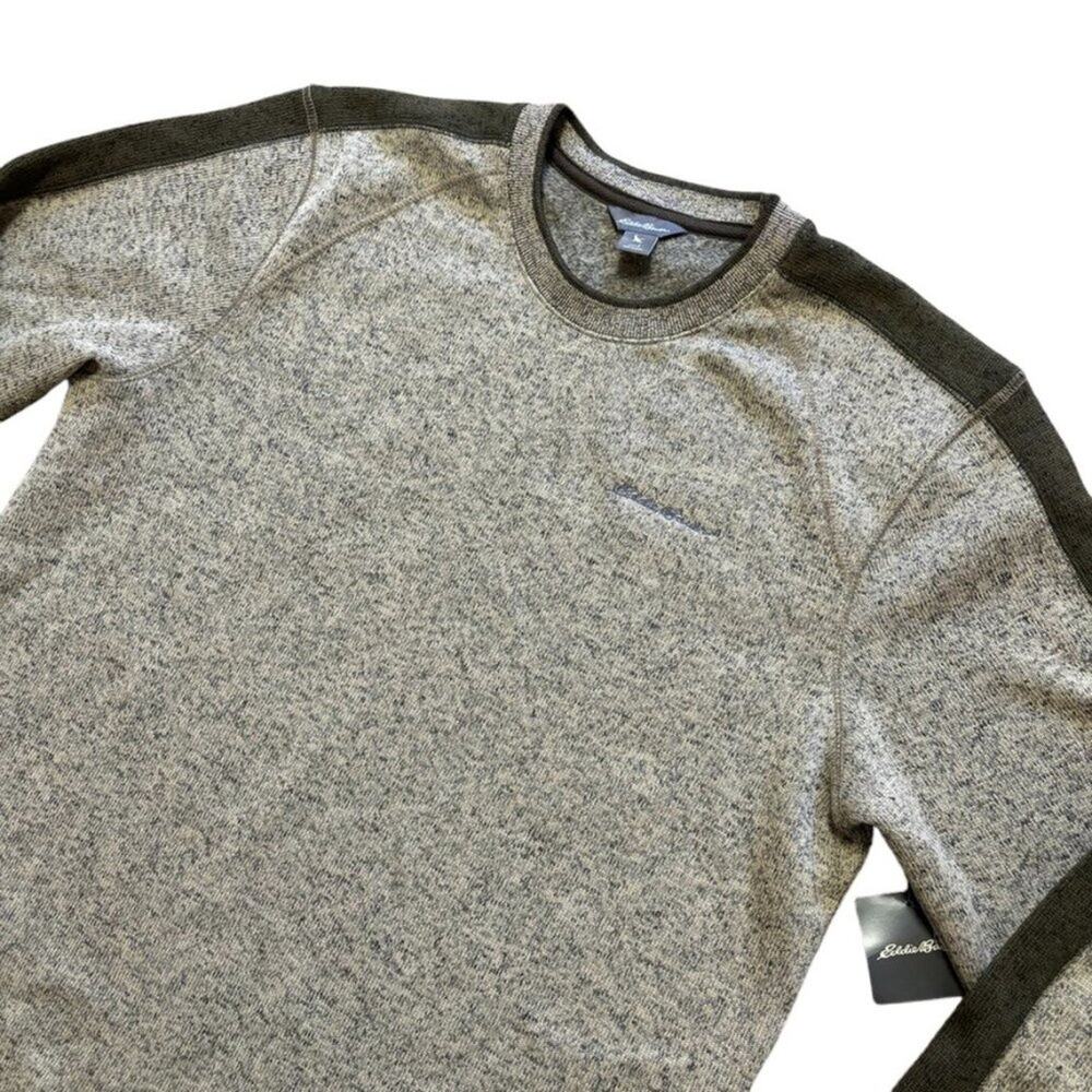 NWT EDDIE BAUER Summit Crew Neck Sweater in Light Khaki  Fleece lined  SZ L
